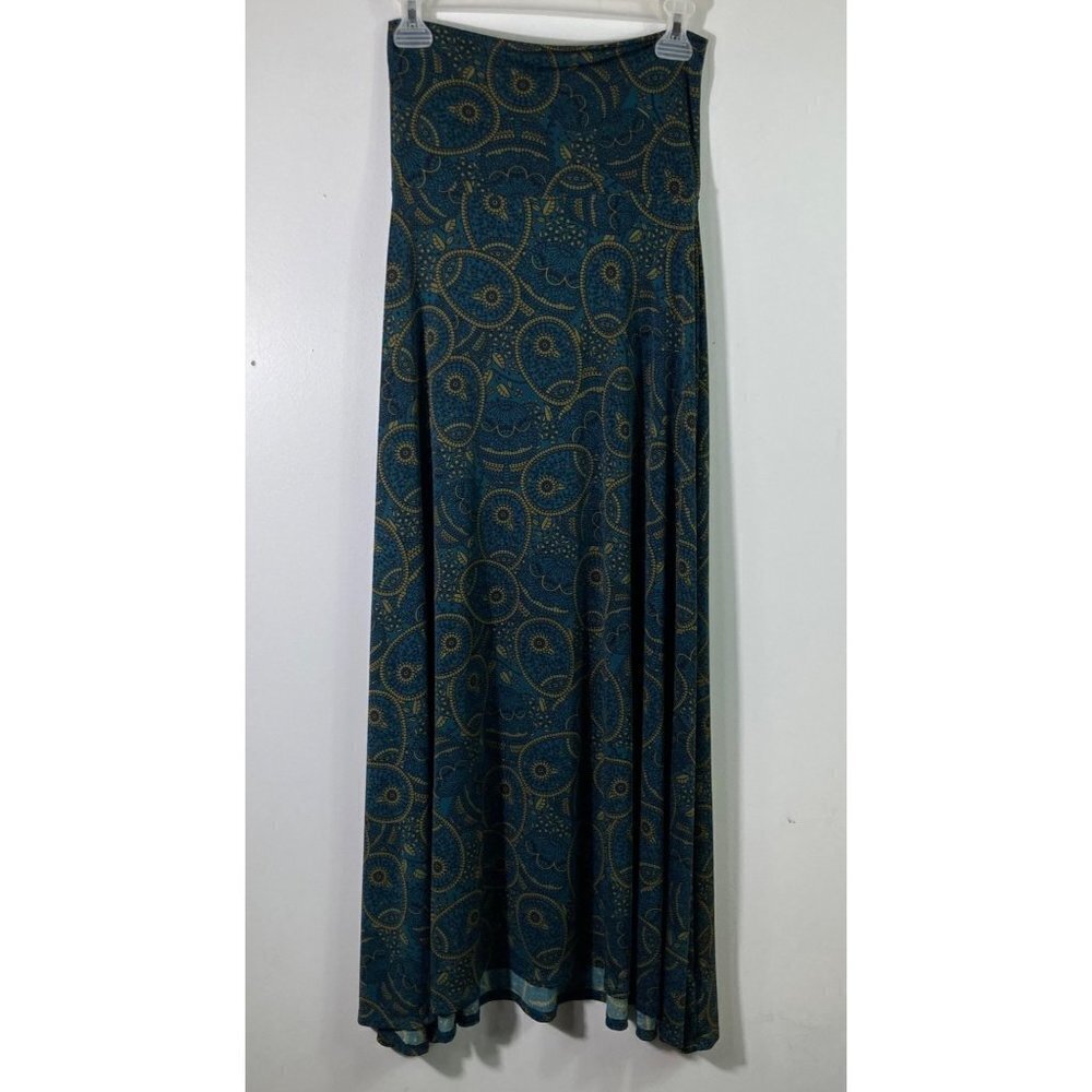 Womens Lularoe‎ Green Gold Simply Comfortable Pattern Maxi Skirt XXS
